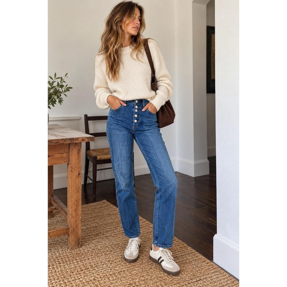 PAIGE Jacqueline Straight High Rise Button Fly Cropped Jeans 90's Medium Wash 29